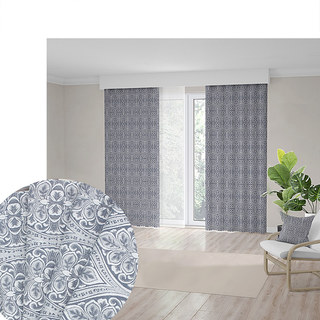 Folk Heart Scandinavian Floral Heavy Chenille Jacquard Grey Curtain 3