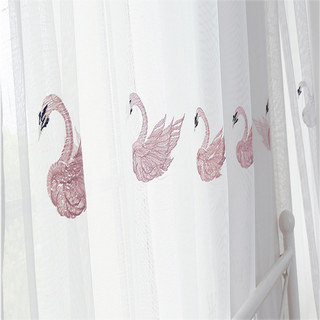 Royalty Sheer Voile Curtains With Embroidered Pink Swans 6