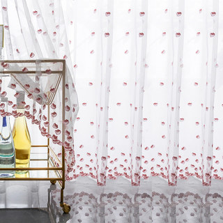 Pink Amore Embroidered Petal Sheer Curtains