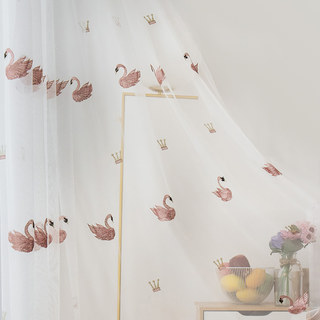 Royalty Sheer Voile Curtains With Embroidered Pink Swans 3