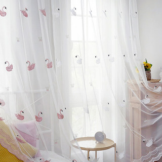 Royalty Sheer Voile Curtains With Embroidered Pink Swans 9