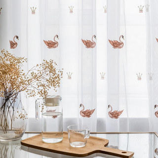 Royalty Sheer Voile Curtains With Embroidered Pink Swans 4