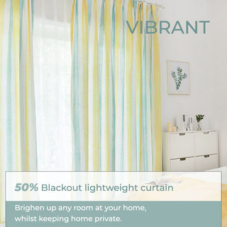 Vibrant Watercolor Mint and Yellow Striped Curtain 5