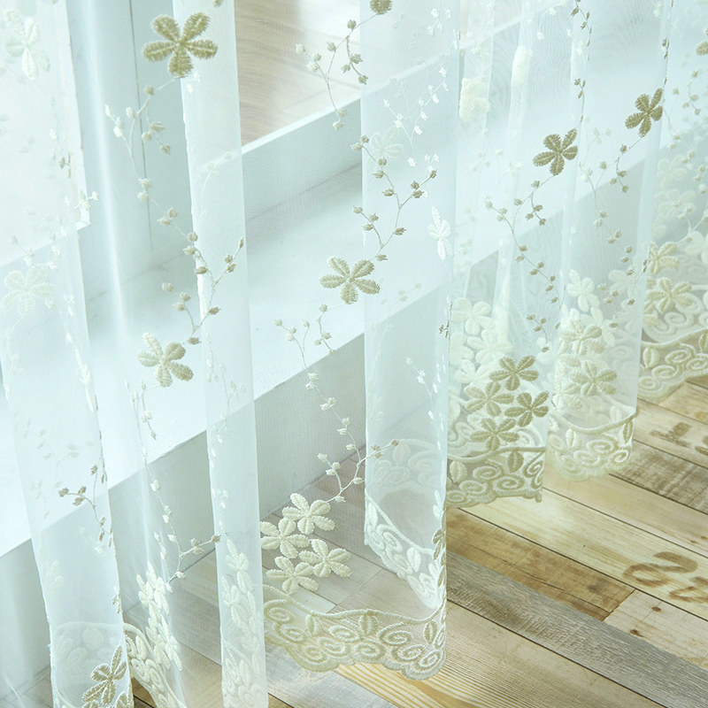 Angelina Cream Sheer Voile Curtain with Embroidered Flowers Voila Voile®