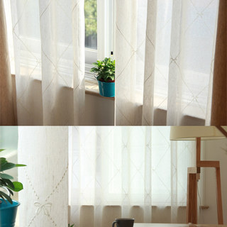 Anastasia Oatmeal Sheer Curtains With Embroidered Bow Detailing 3