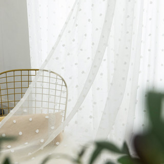 Fluffy Pom Pom Style White Dot Sheer Curtain