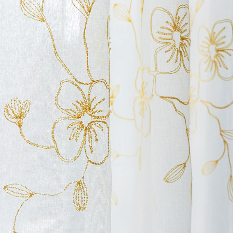 Buttercup Gold Embroidered Sheer Curtains Voila Voile®