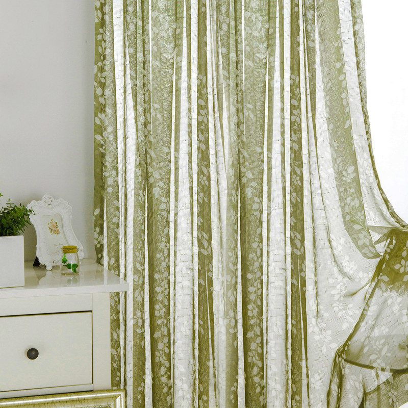 Pascal Olive Green Vine Print Semi Sheer Voile Curtain Voila Semi Sheer Voile Curtain, Olive Green Curtains