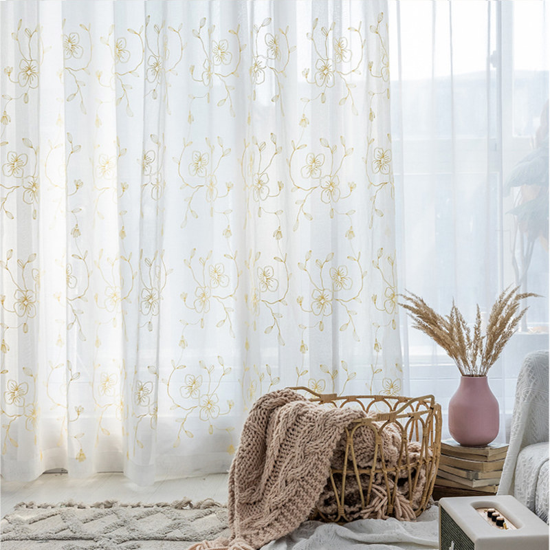 Ercup Gold Embroidered Sheer Voile, Gold Sheer Curtains