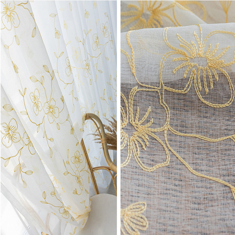 Buttercup Gold Embroidered Sheer Curtains Voila Voile®