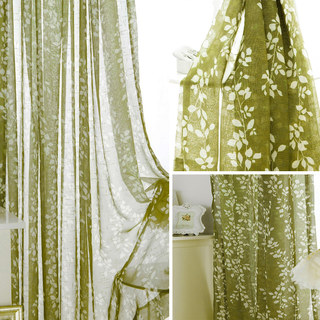 Pascal Olive Green Vine Print Semi Sheer Curtain 5