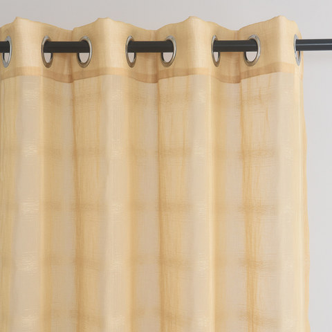 Roma Striped Grid Textured Weaves Gold Sheer Voile Curtains 1