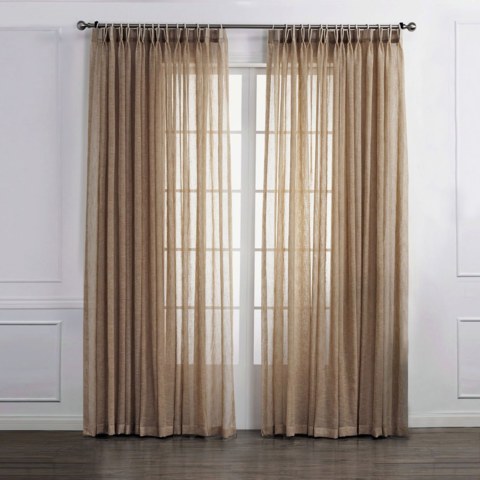 Daytime Textured Weaves Light Brown Sheer Curtain