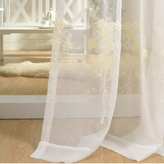 Flower Bouquet Ivory White Floral 3D Embroidered Sheer Curtain 6