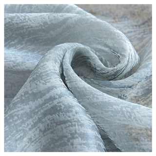 Silk Waterfall Gray Blue Striped Chiffon Sheer Curtain with Soft Sheen