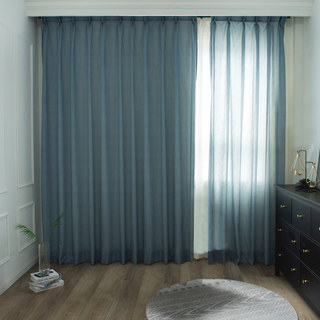 Lino Textured Blue Sheer Curtain 9