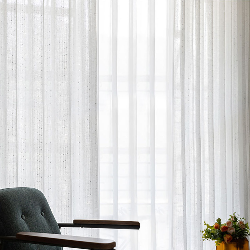 Silver Sequin Twinkle Striped White Sheer Curtain