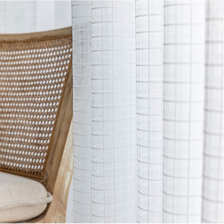 In Grid Jacquard Windowpane Check White Sheer Curtain 2