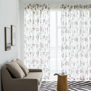 Spring Bloom Peony Pink Print Sheer Voile Curtains 3