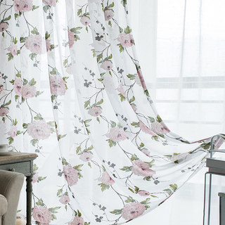 Spring Bloom Peony Pink Print Sheer Voile Curtains 4