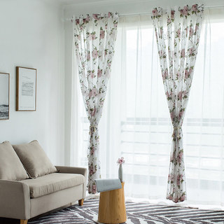 Spring Bloom Peony Pink Print Sheer Voile Curtains 2