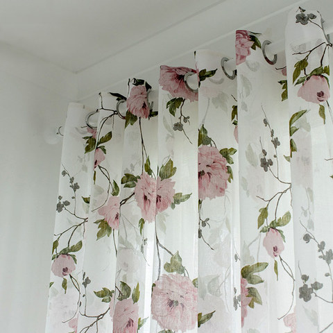 Spring Bloom Peony Pink Print Sheer Voile Curtains 1