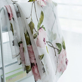 Spring Bloom Peony Pink Print Sheer Voile Curtains 6