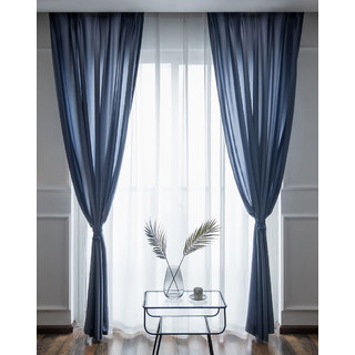 Silk Road Textured Navy Blue Chiffon Sheer Curtain 6