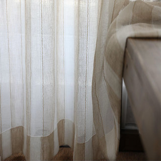 Natures Hug Sand and Mist Cream Textured Striped Linen Sheer Curtain 3