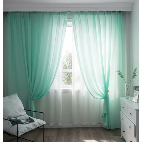 Silk Road Light Turquoise Green Textured Chiffon Sheer Curtain 1
