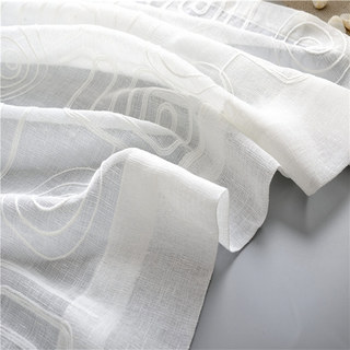 Spiral Maze Pattern Embroidered Cotton White Sheer Curtain 6
