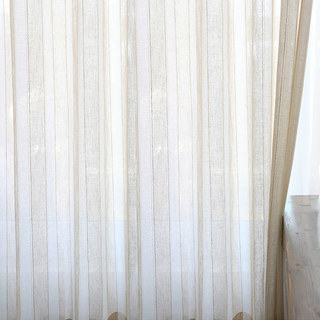 Natures Hug Sand & Mist Cream Textured Striped Linen Sheer Curtain 3