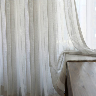 Natures Hug Sand and Mist Light Gray Striped Linen Sheer Curtain 1