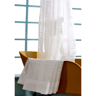 Spiral Maze Pattern Embroidered Cotton White Sheer Curtain 3