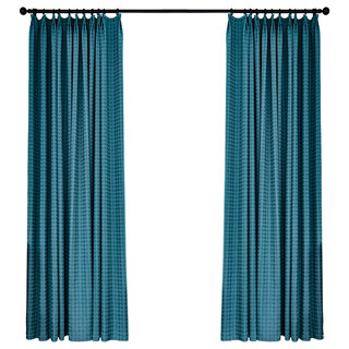 Houndstooth Patterned Teal Blue Blackout Curtain Drapes 4