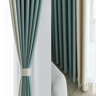 Two Tone Houndstooth Patched Blackout Curtain Drapes Green and Beige 3