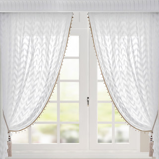 Bohemian Chic Zigzag White Sheer Curtain with Bronze Tassel Detailing 5