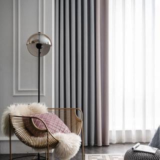 Two Tone Ribbed Textured Light Gray and Blush Pink Blackout Curtain Drapes 2
