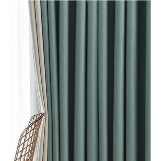 Two Tone Houndstooth Patched Blackout Curtain Drapes Green and Beige 2