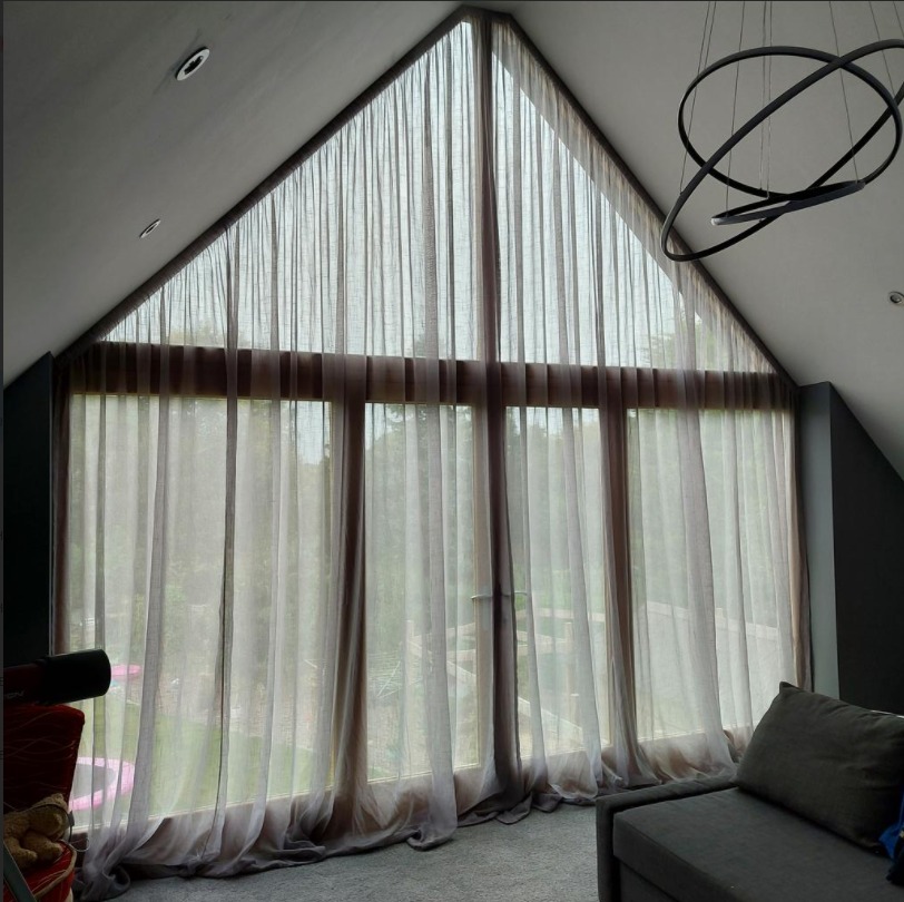 How To Hang Curtains On Apex And Angled, How To Put Curtains On Triangular Windows