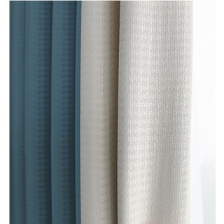 Two Tone Houndstooth Patched Blackout Curtain Drapes Blue and Beige 4