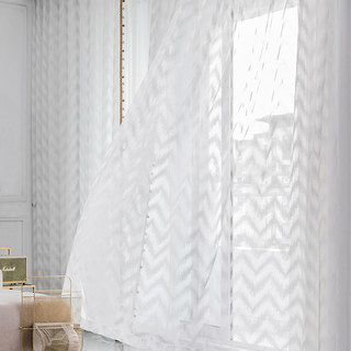 Bohemian Chic Zigzag White Sheer Curtain with Bronze Tassel Detailing 1