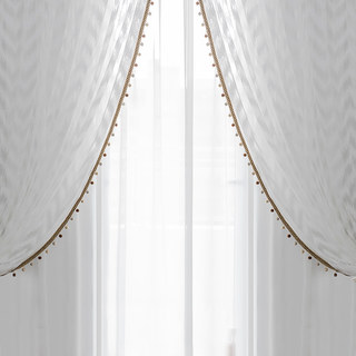 Bohemian Chic Zigzag White Sheer Curtain with Bronze Tassel Detailing 4