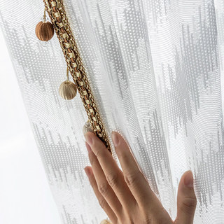 Bohemian Chic Zigzag White Sheer Curtain with Bronze Tassel Detailing 2
