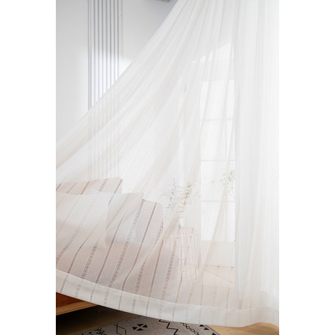 Japanese Lace Ivory Hollowed Stripes Sheer Curtain | Voila Voile®