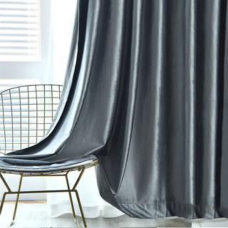 Luxury Metallic Gray Heat Insulating Velvet Blackout Curtains Drapes 6