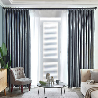 Luxury Metallic Blue Gray Blackout Velvet Curtain 2