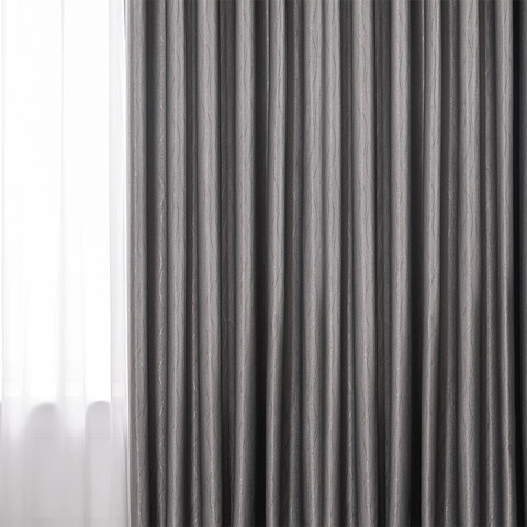 Metallic Silky Rippled Wave Charcoal Gray Blackout Curtain Drapes 1