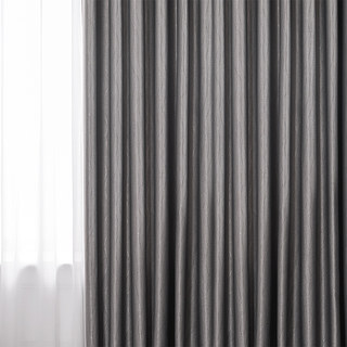 Metallic Silky Rippled Wave Charcoal Gray Blackout Curtain Drapes