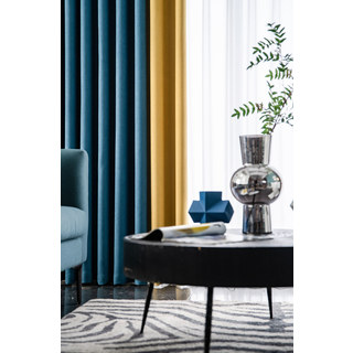 Two Tone Ribbed Textured Blue and Royal Gold Blackout Curtain Drapes 8